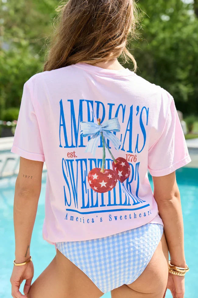 Americas Sweetheart Cherry Light Pink Graphic Tee