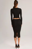 Modal Mid Rise Pencil Midi Skirt in Black