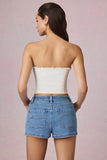 High Waist A Line Shorts in Mid Blue Wash