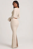 Draped Low Rise Lace Maxi Skirt in Ivory