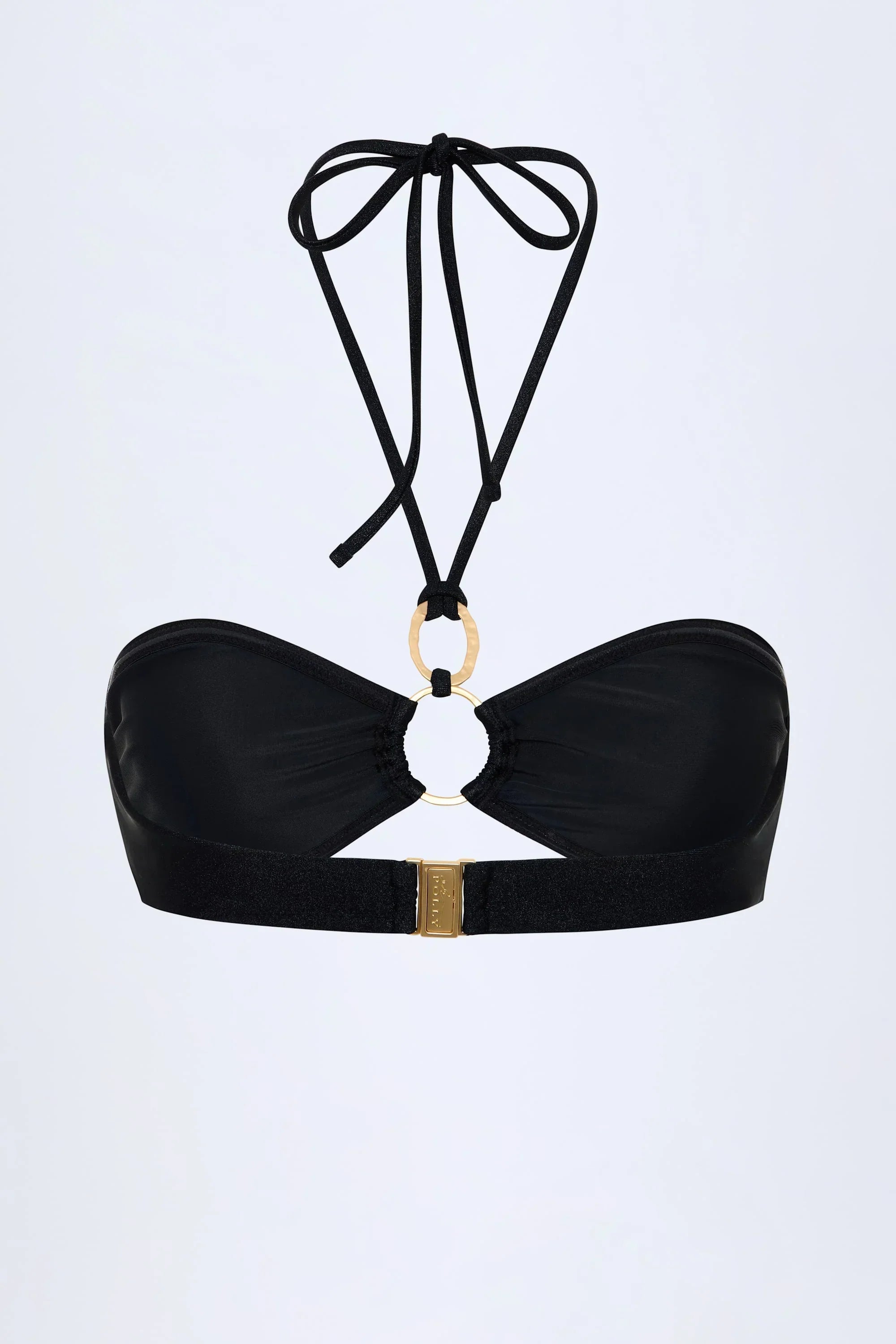 Hardware Detail Ruched Halterneck Bikini Top in Black