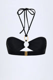 Hardware Detail Ruched Halterneck Bikini Top in Black