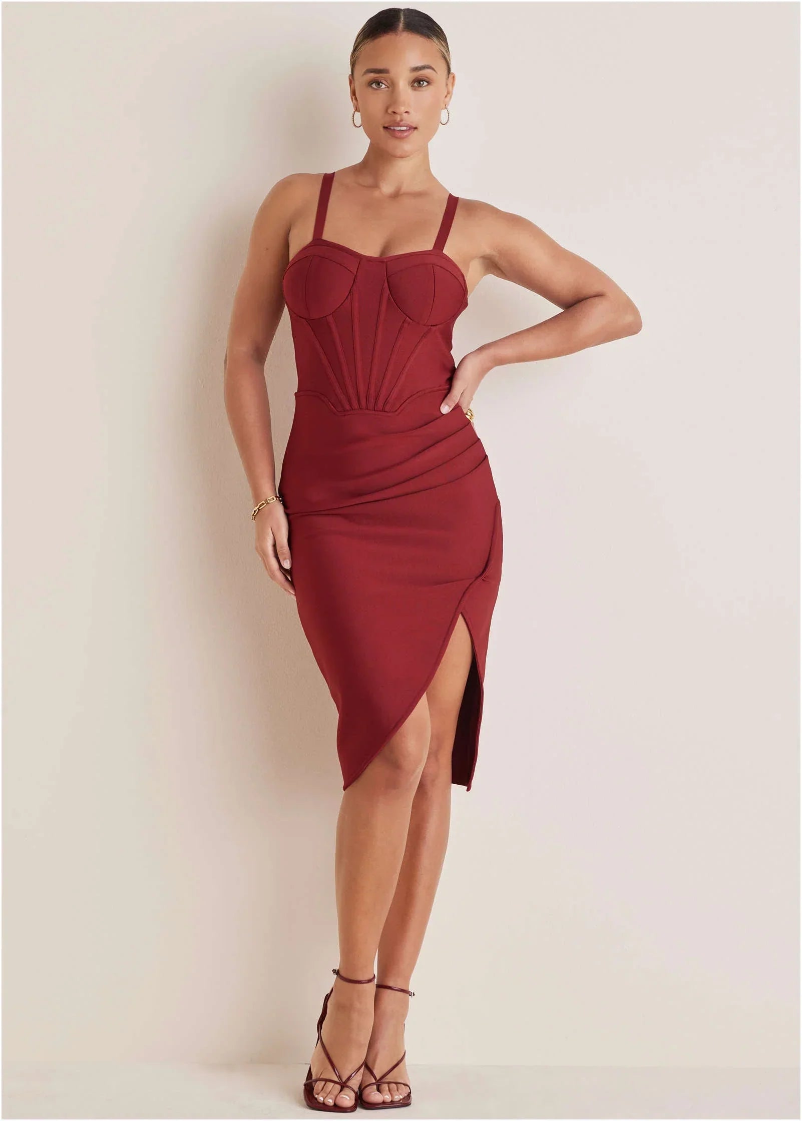 Side Slit Bandage Dress Dark Red