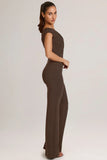 Modal One Shoulder Jumpsuit in Chocolate Brown