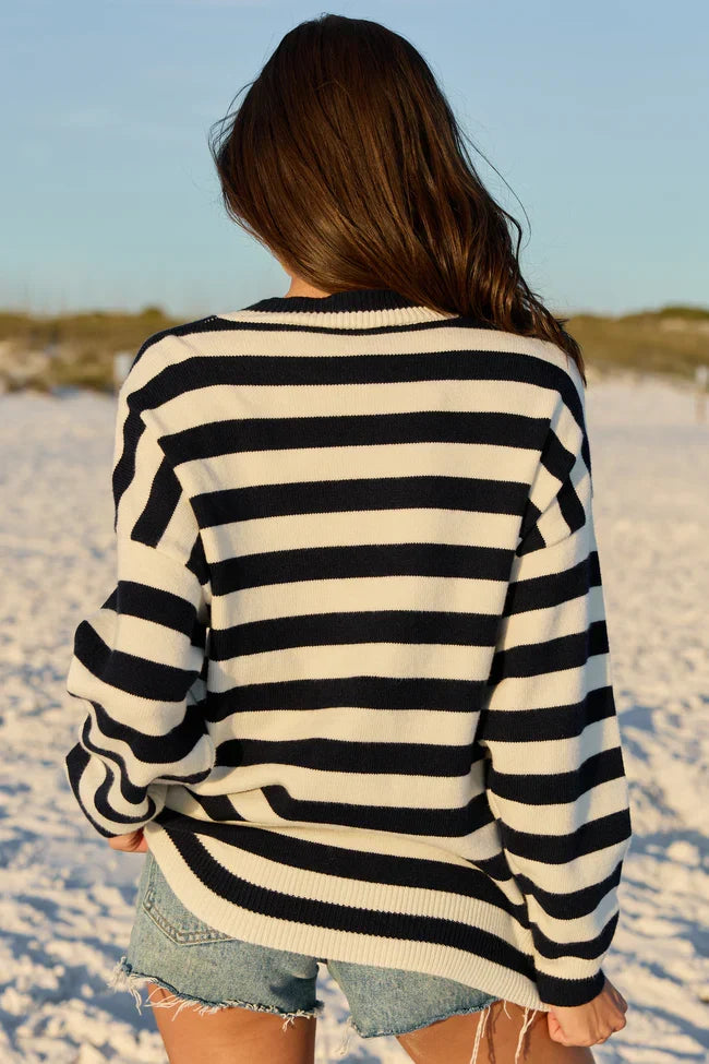 USA Navy And Ivory Striped Sweater