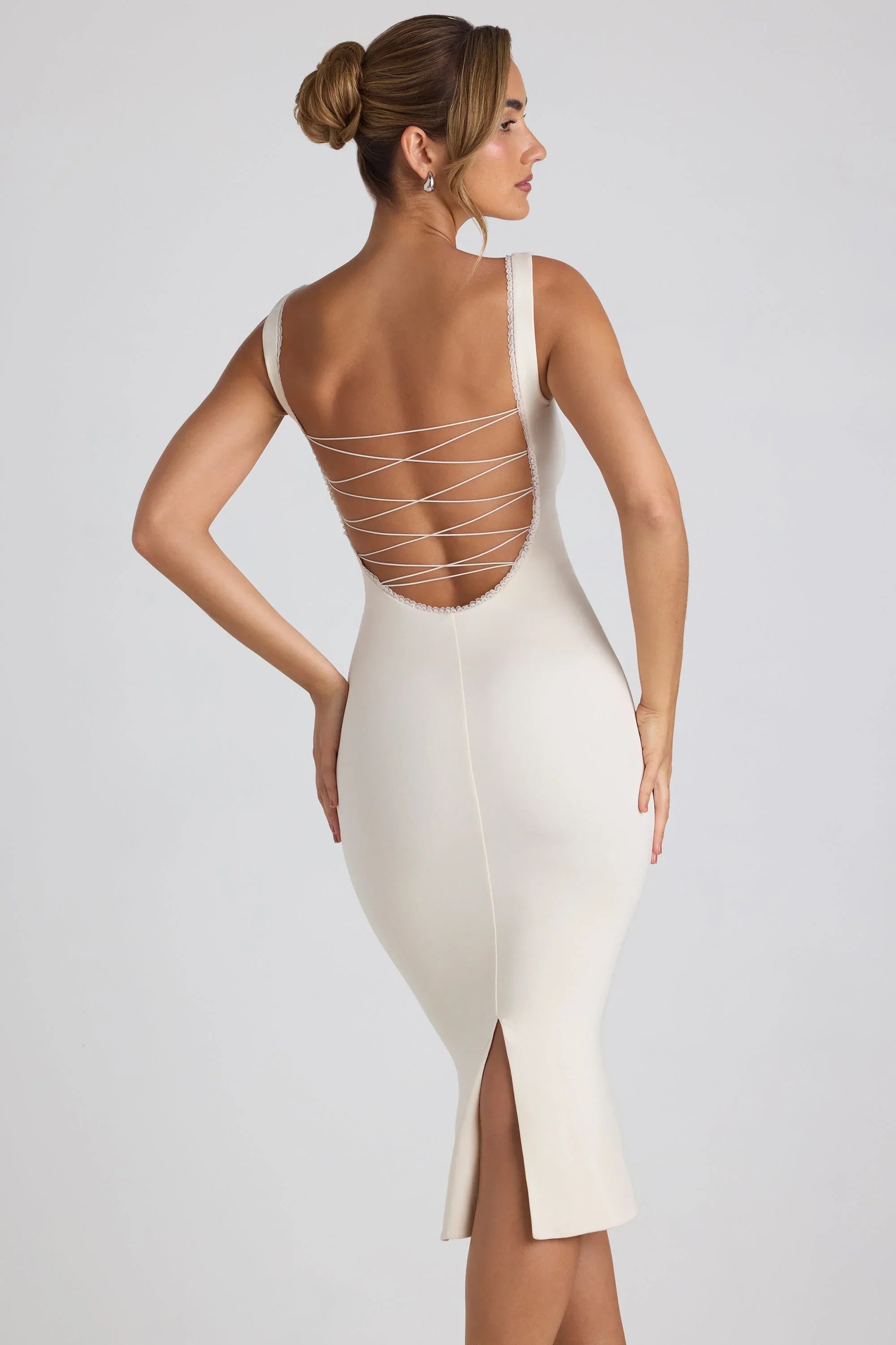 Modal Lace Trim Midaxi Dress in Ivory