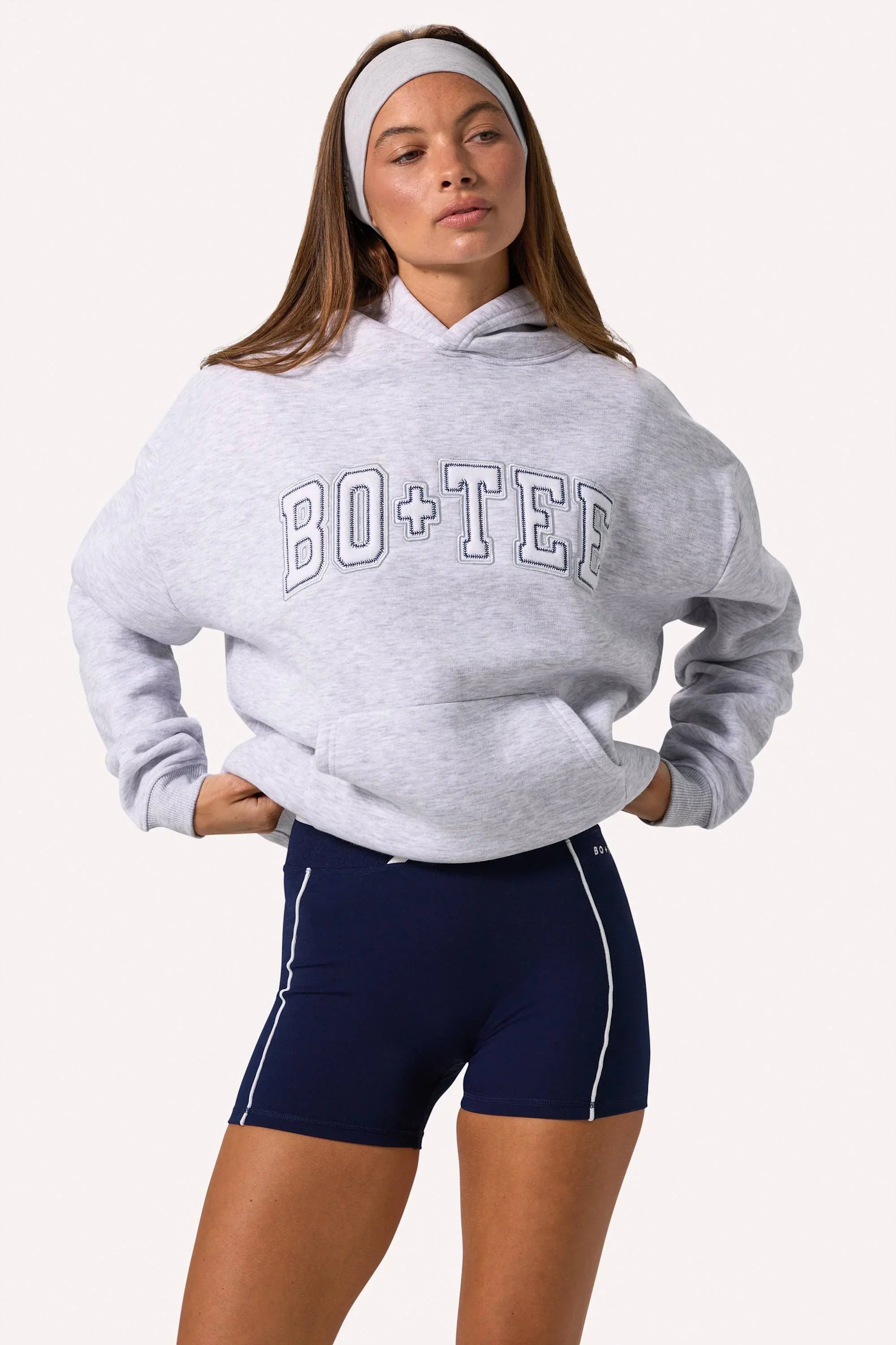 Embroidered Oversized Hoodie in Grey Marl