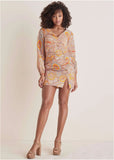 Balloon Sleeve Mini Dress Medallion Golden Patchwork
