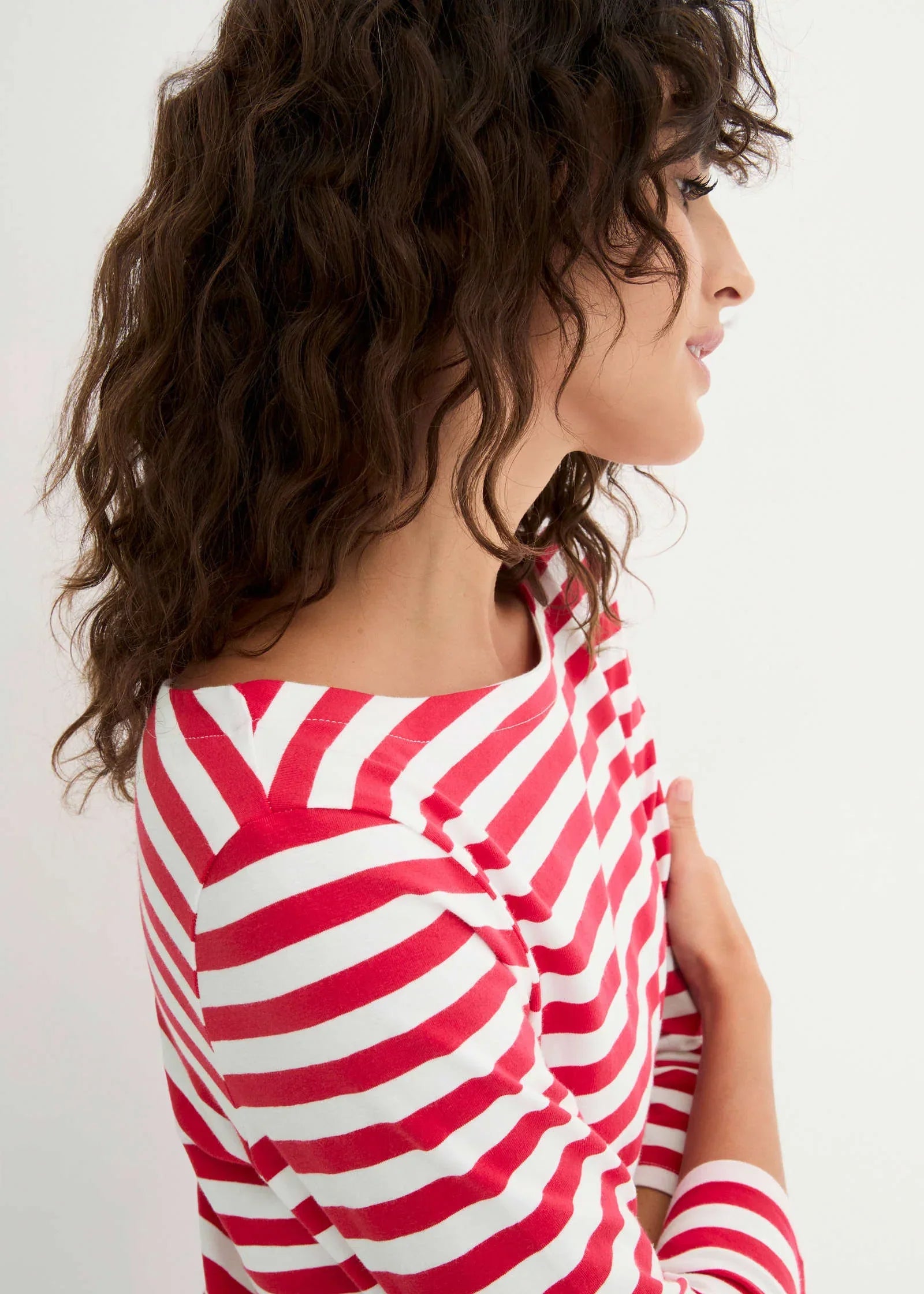 Boat Neck Striped Top Red White Stripe