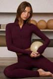 Soft Active Zip Up Cropped Jacket in Burgundy