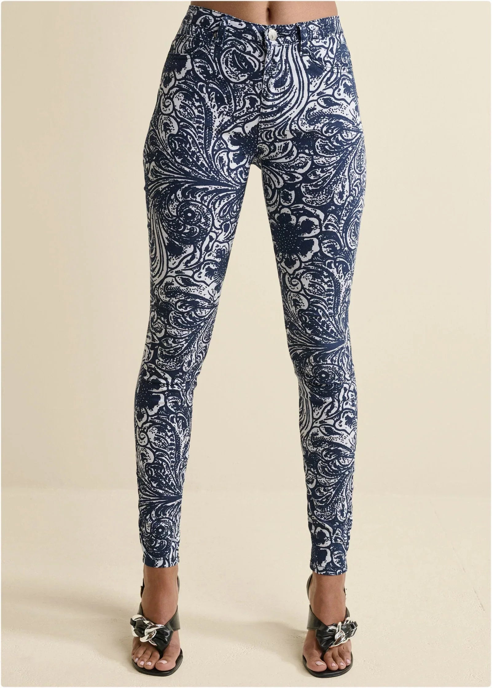 Paisley Print Skinny Jeans Blue Multi