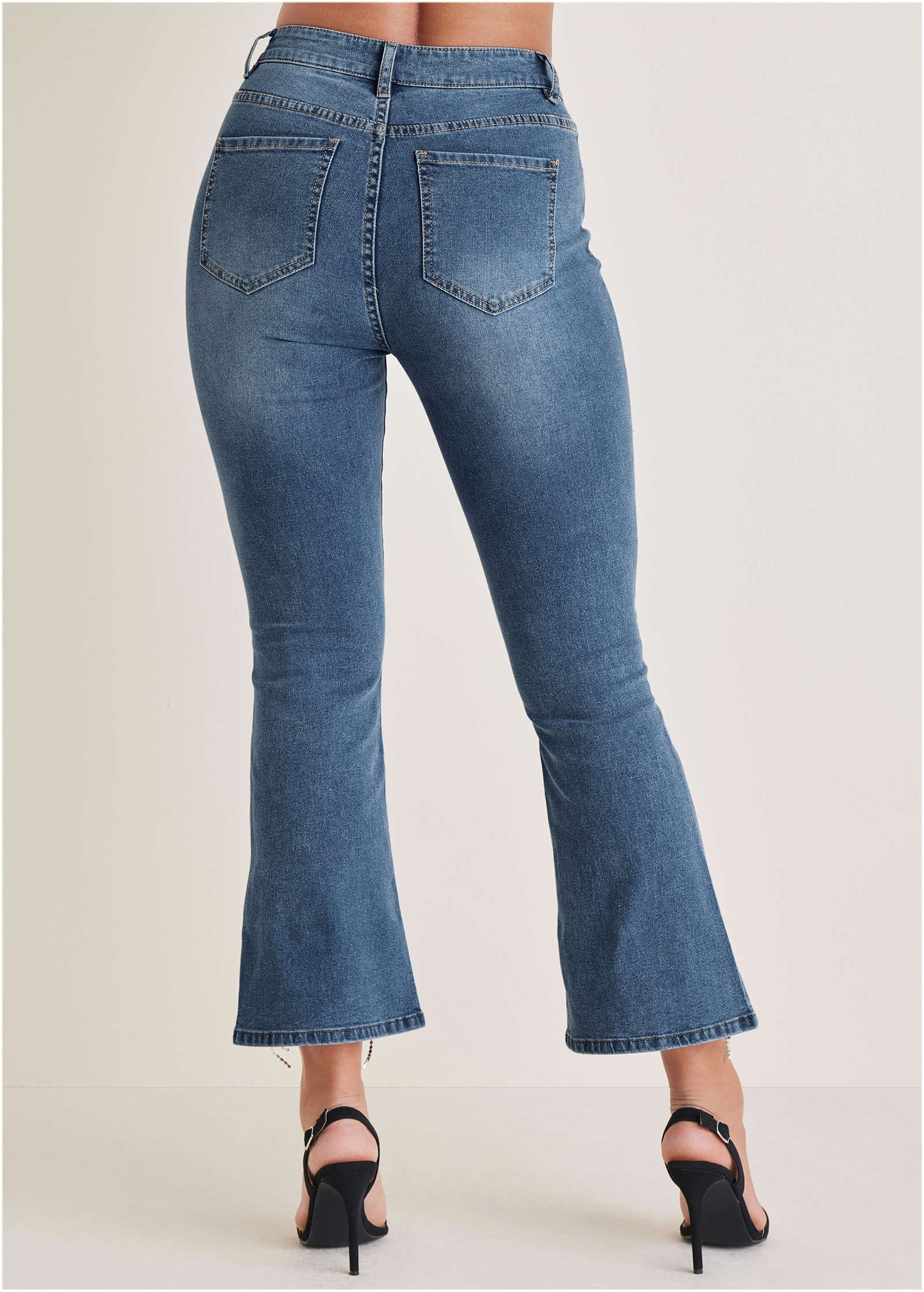 Rhinestone Kick Flare Jeans Medium Wash