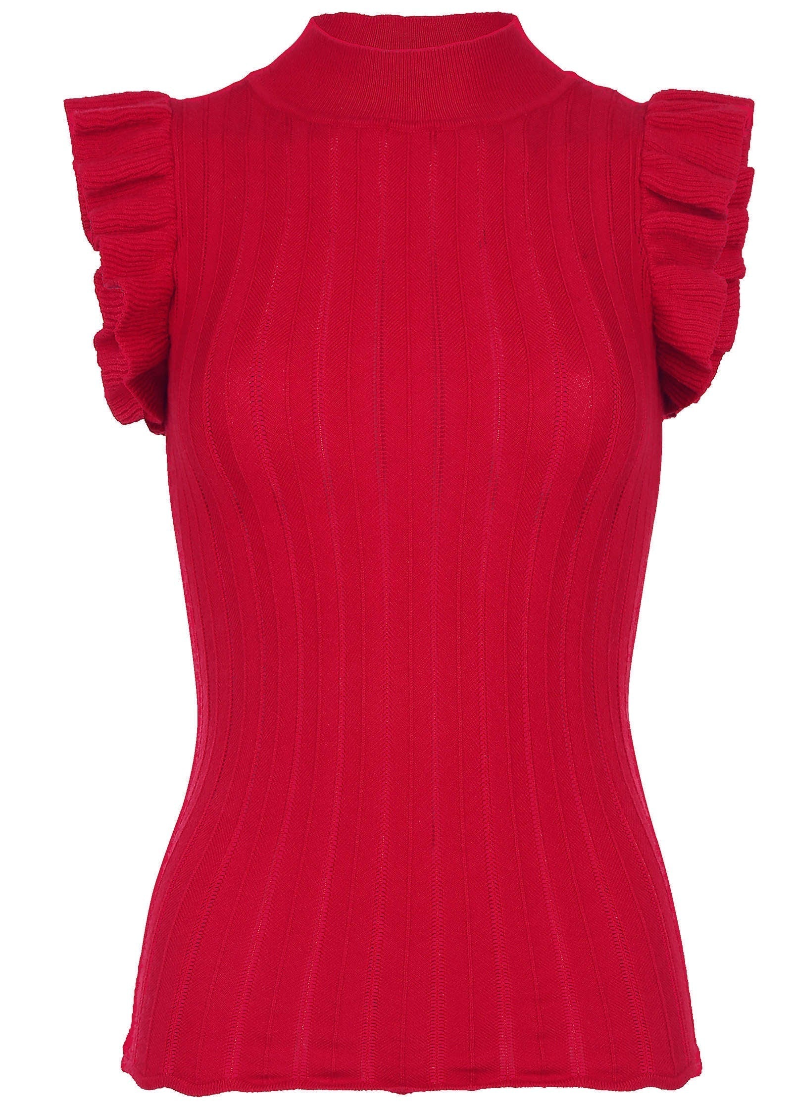 Ruffle Mock Neck Sweater Haute Red