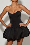 Lace Up Bubble Hem Corset Micro Mini Dress in Black