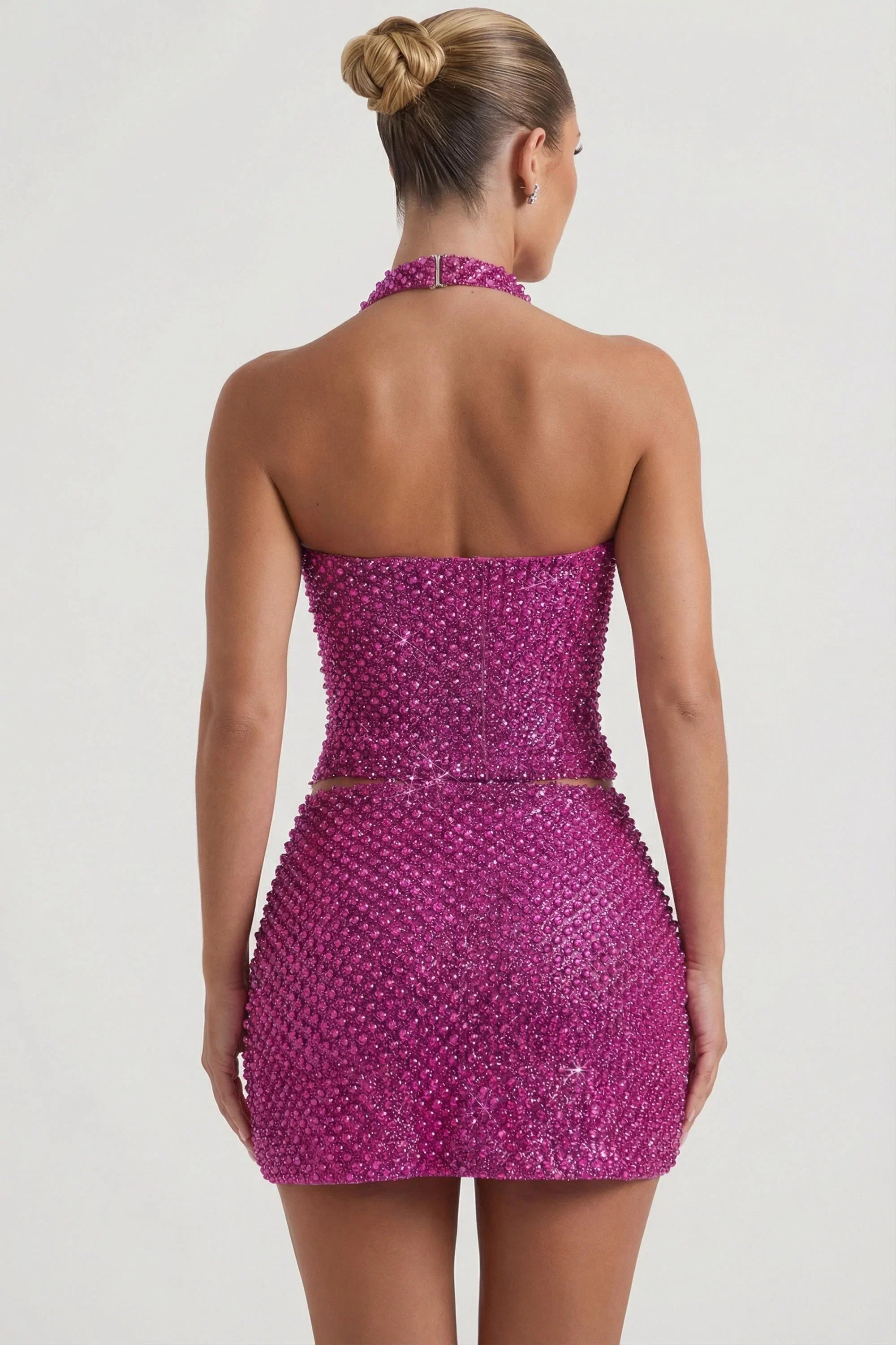 Embellished Heart Detail A Line Micro Mini Skirt in Magenta