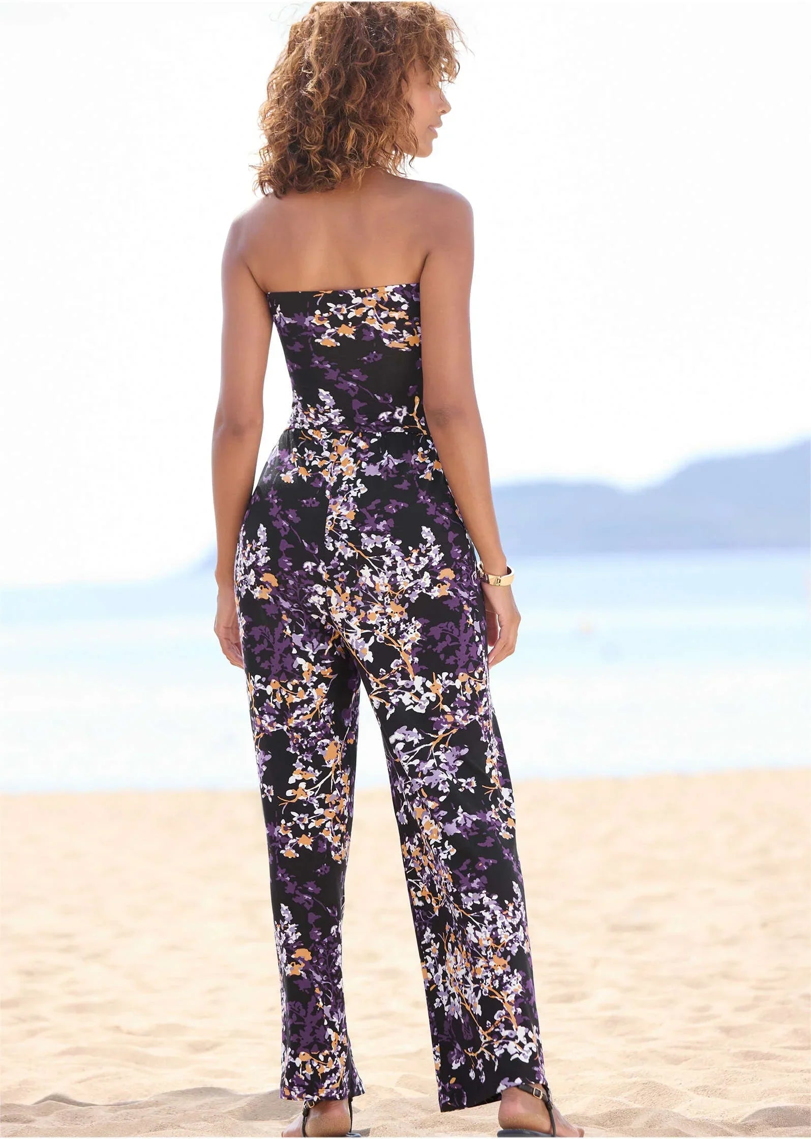 Strapless Printed Jumpsuit Purple Multi