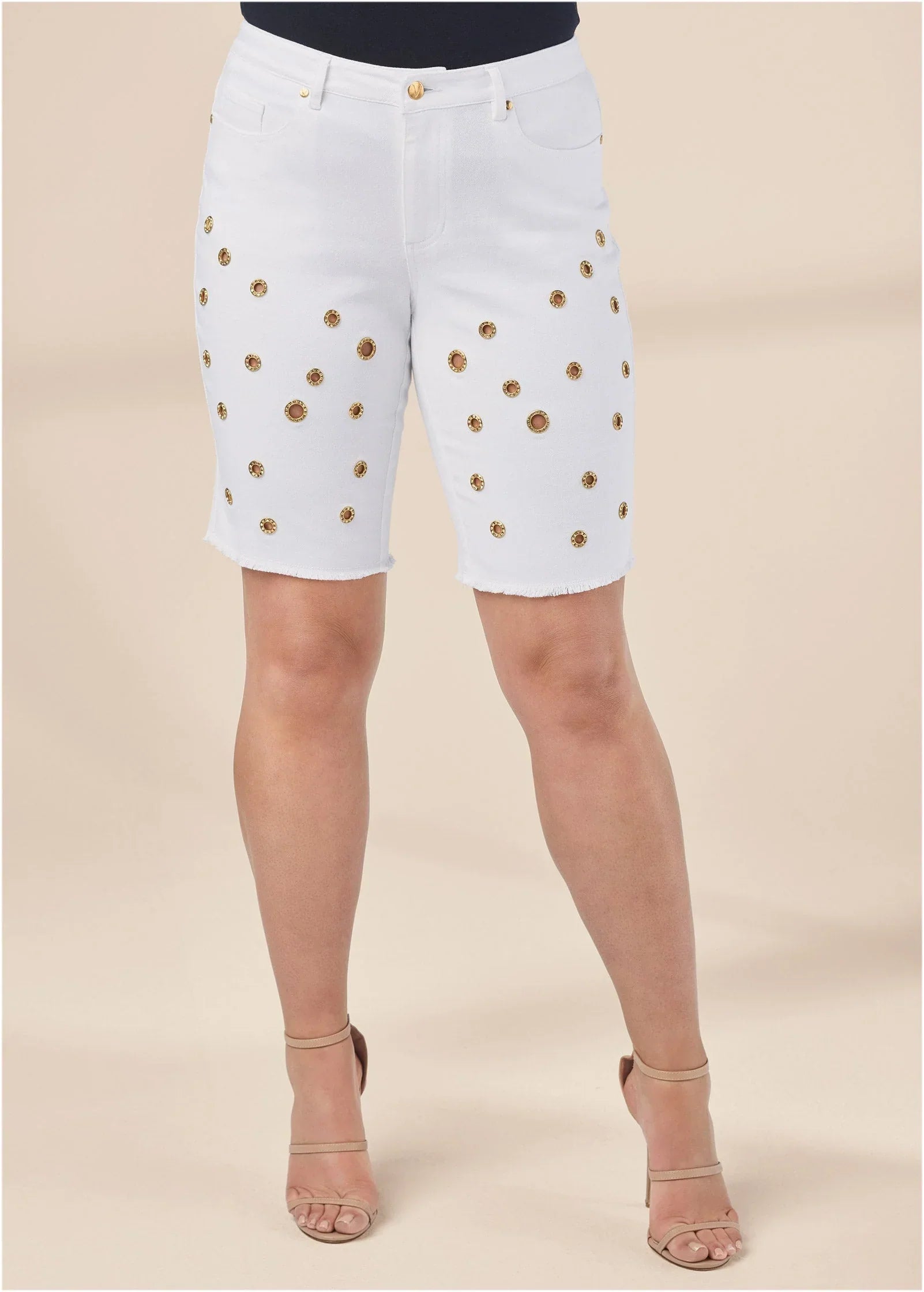 Grommet Detail Shorts White Denim