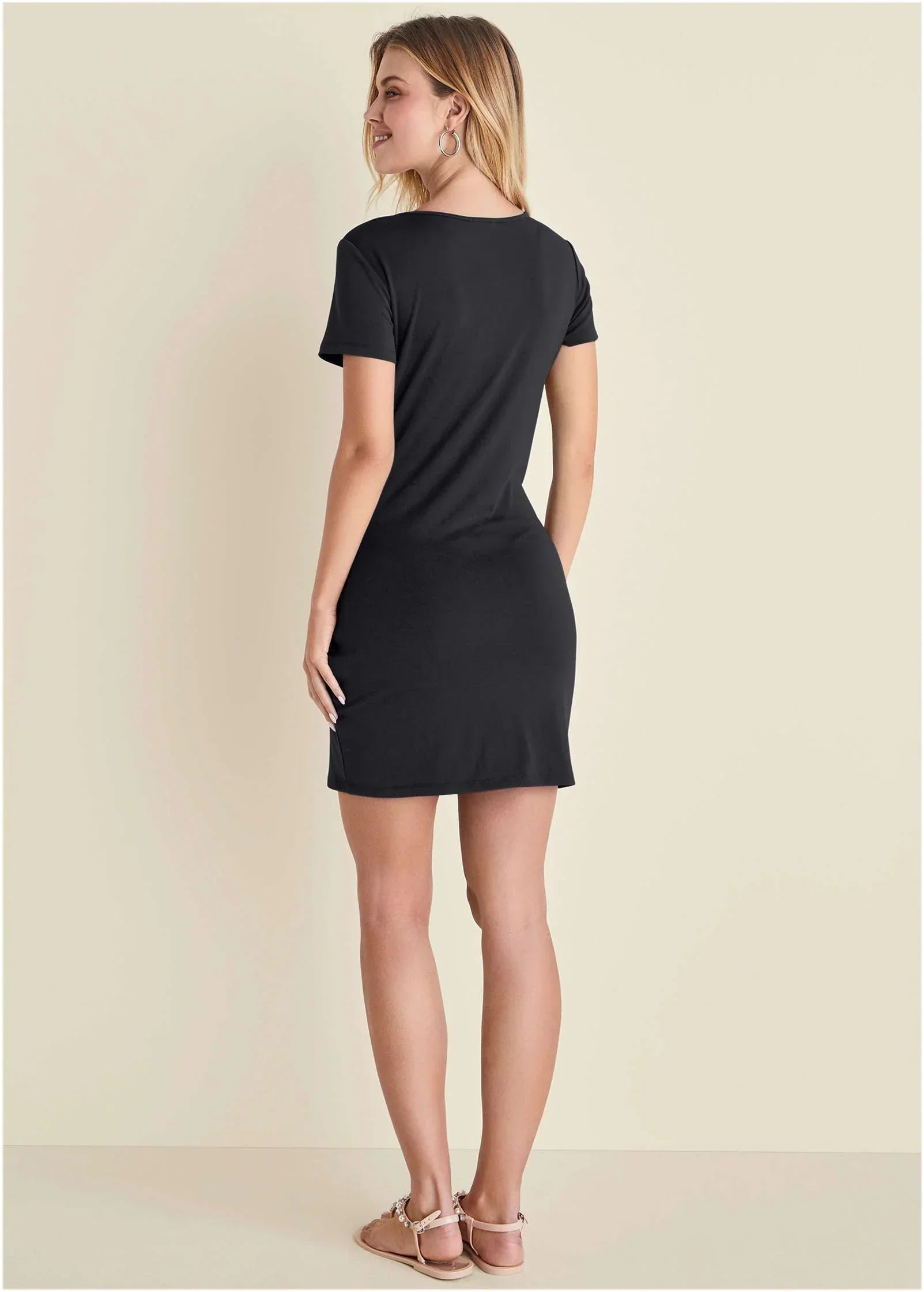 Tie Waist Detail Mini Dress Jet Black