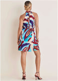Printed Halter Mini Dress Ikat Flowers