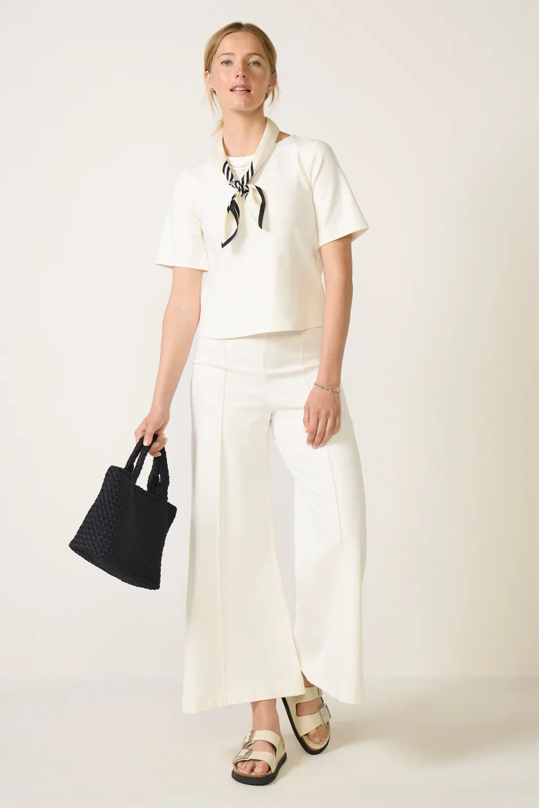 Cropped Ponte Knit Wide Leg Pant