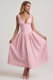 Broderie Anglaise Bow Detail A Line Midaxi Dress in Soft Pink