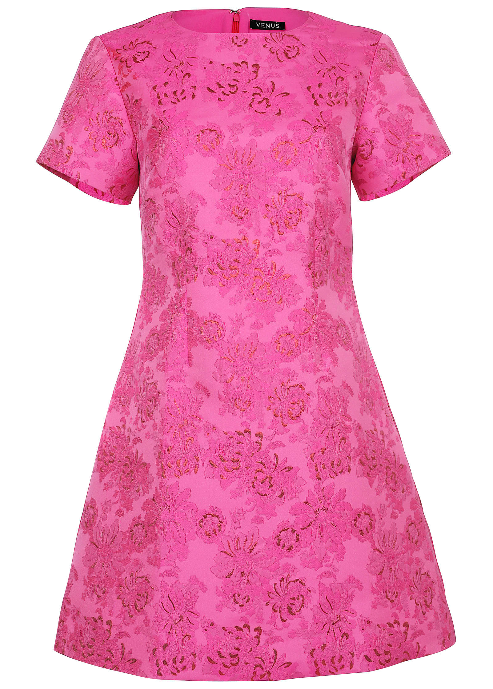 Jacquard A Line Mini Dress Pink Metallic