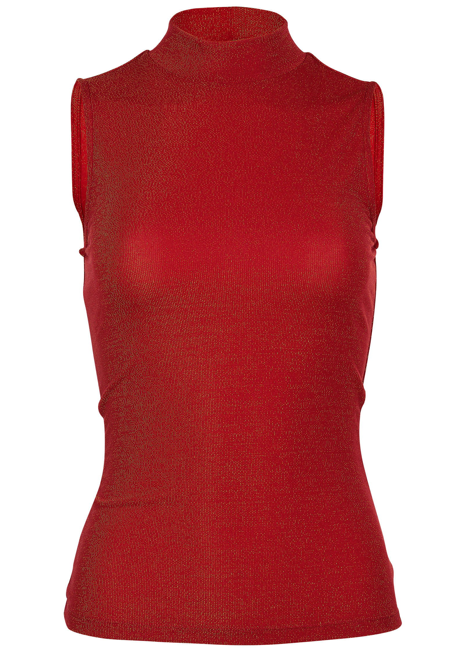 Glitter Knit Mock Neck Tank Racing Red Glitter Knit