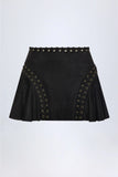 Lace Up Mid Rise Mini Skirt in Black