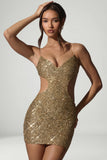 Embellished Cut Out Mini Dress in Gold