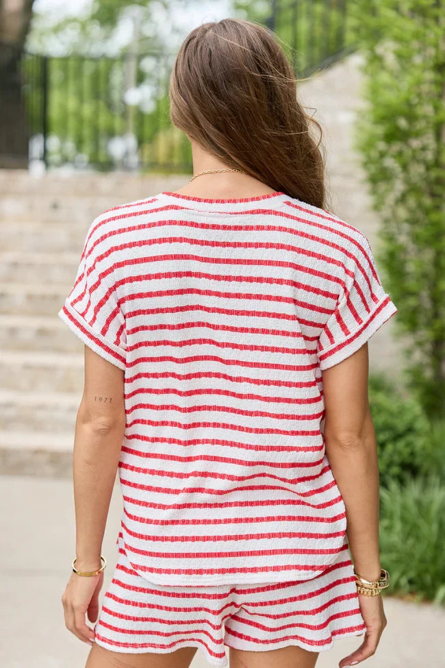 Double Take Red Striped Top