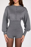 Fine Knit Long Sleeve Romper in Grey