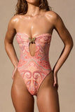 Cut Out Bandeau Swimsuit in Paisley Print