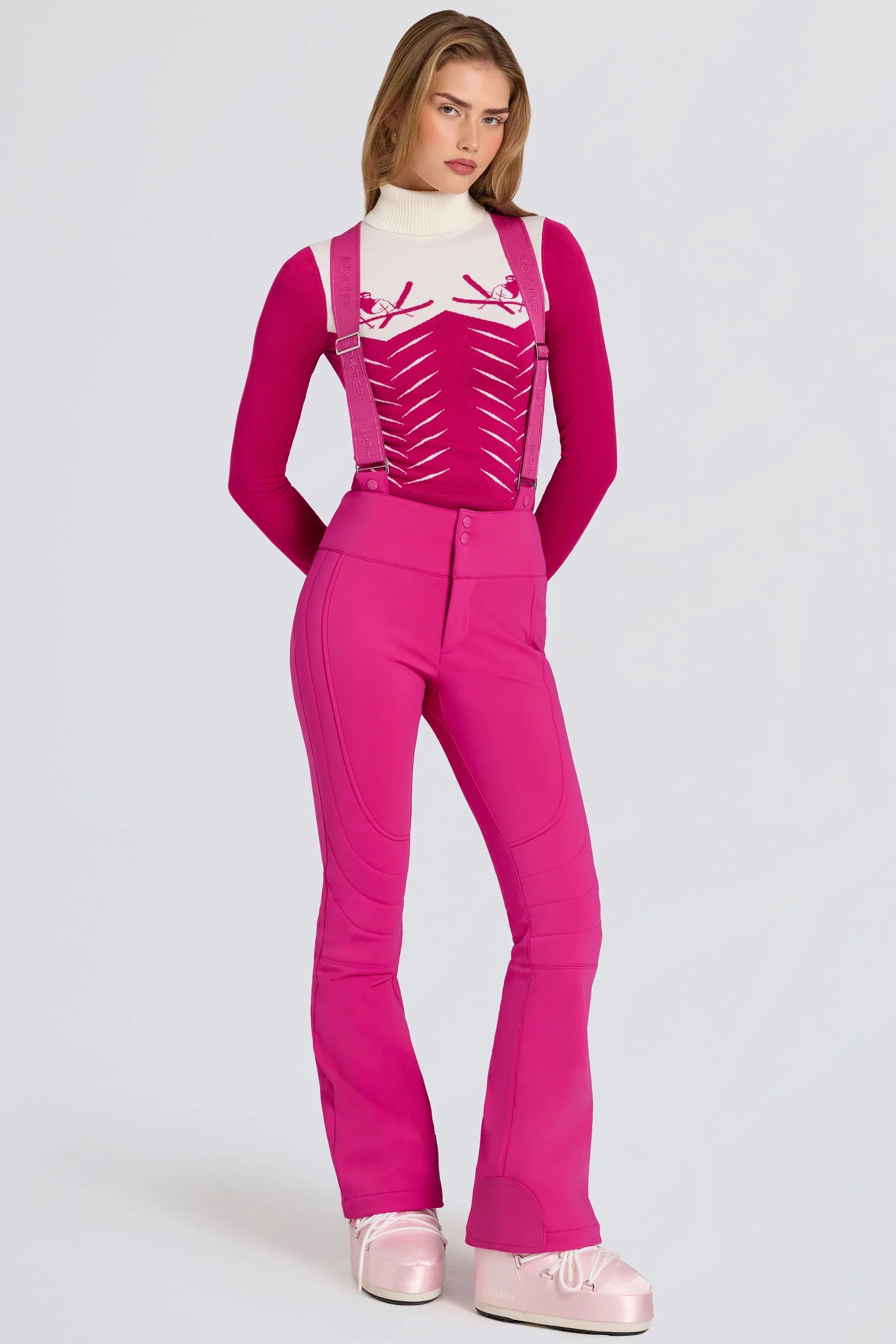 Waterproof High Rise Salopettes with Suspenders in Magenta Pink
