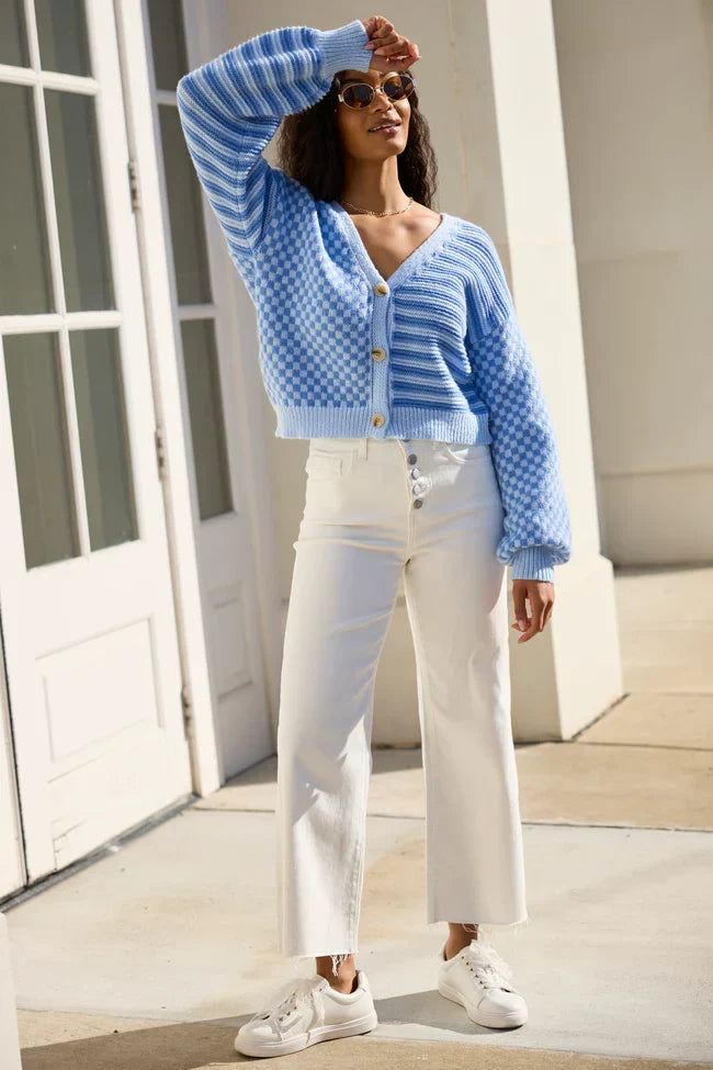 Samara Checkered And Stripes Blue Cardigan SALE