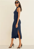 High Neck Midi Dress Navy