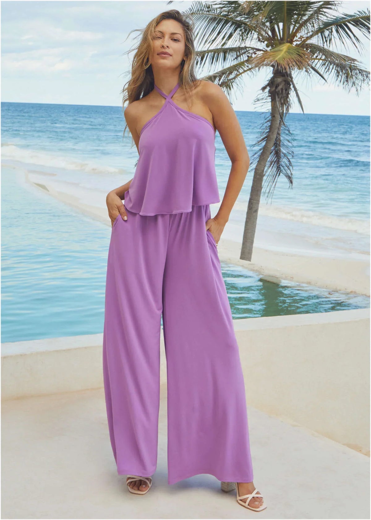 Cross Neck Jumpsuit Purple