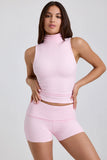 Modal Ribbed Mid Rise Foldover Shorts in Blossom Pink
