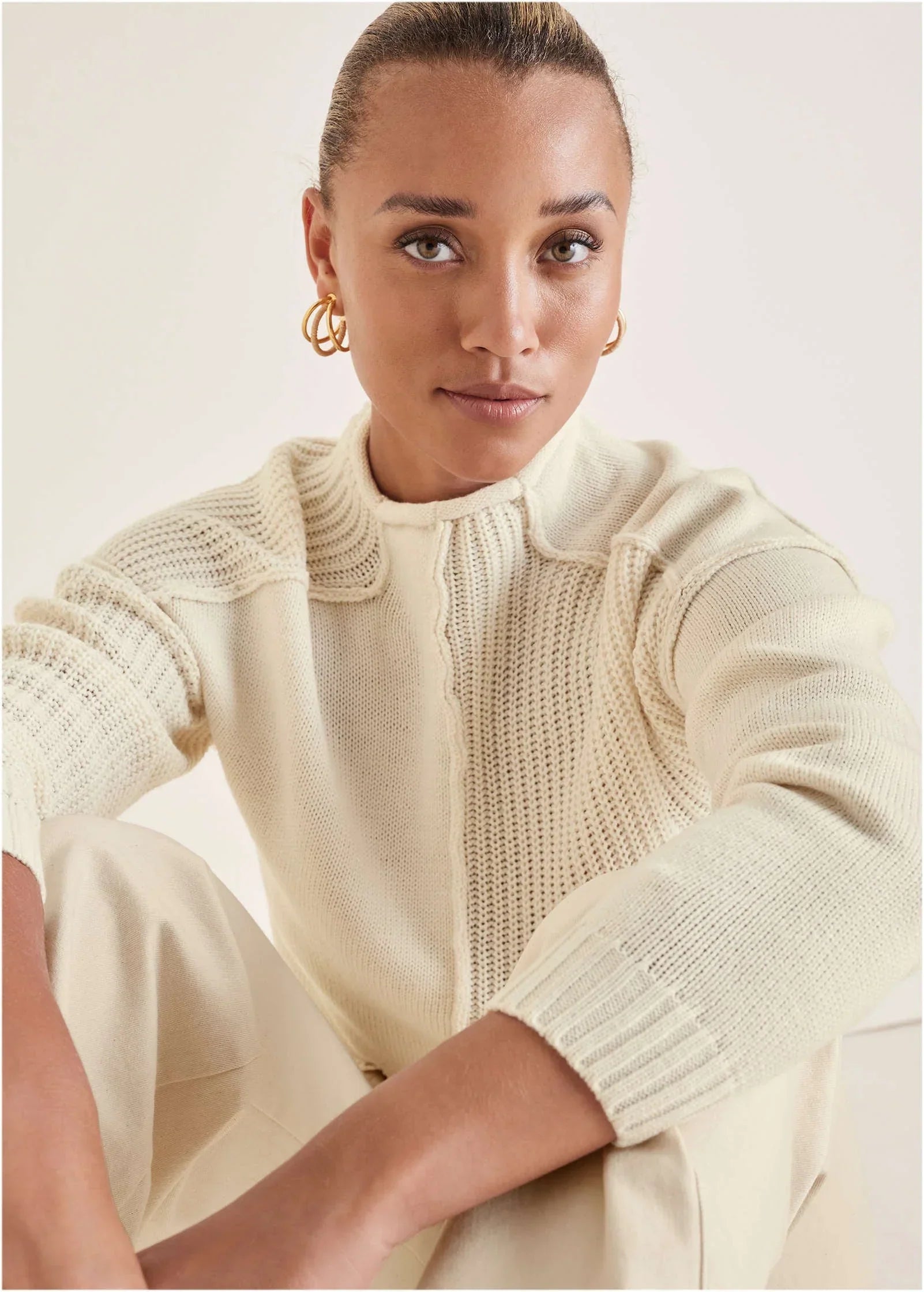 Mock Neck Knit Sweater Off White