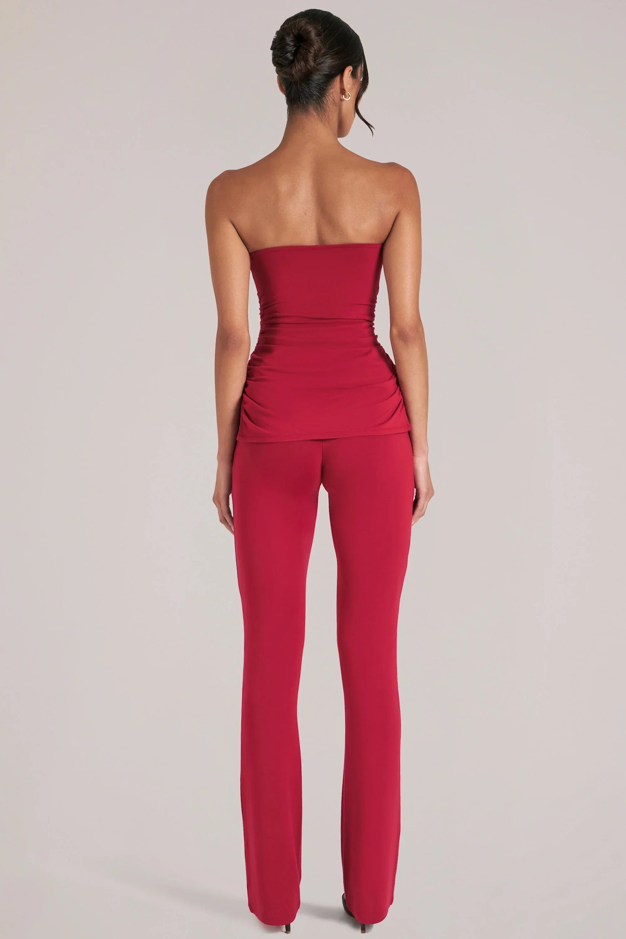 Mid Rise Fitted Trousers in Cherry Red