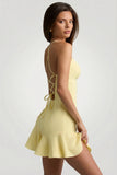 Drop Waist Lace Up Mini Dress in Yellow