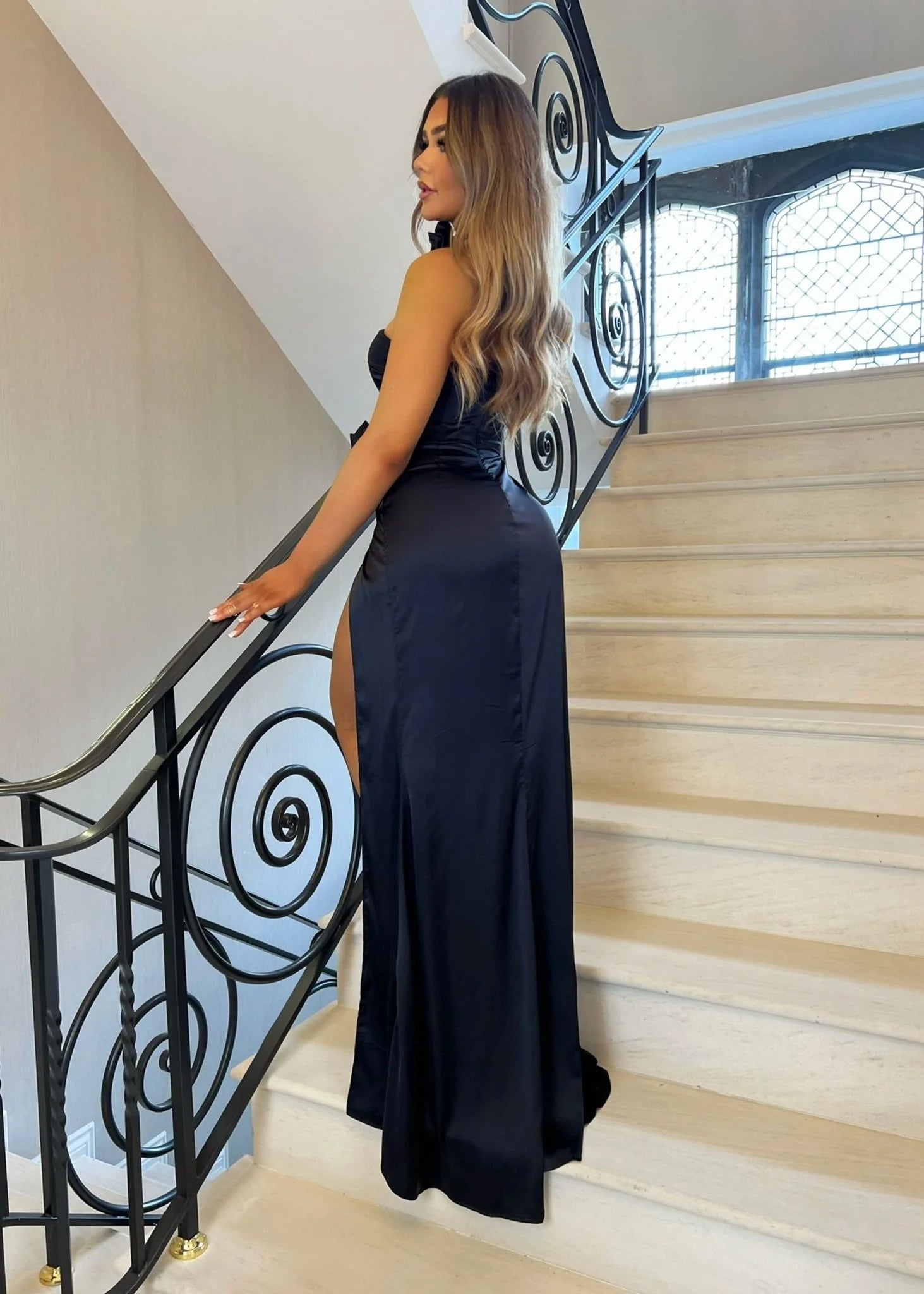 Steal the Moment Corsage Gown with Neck Tie Black