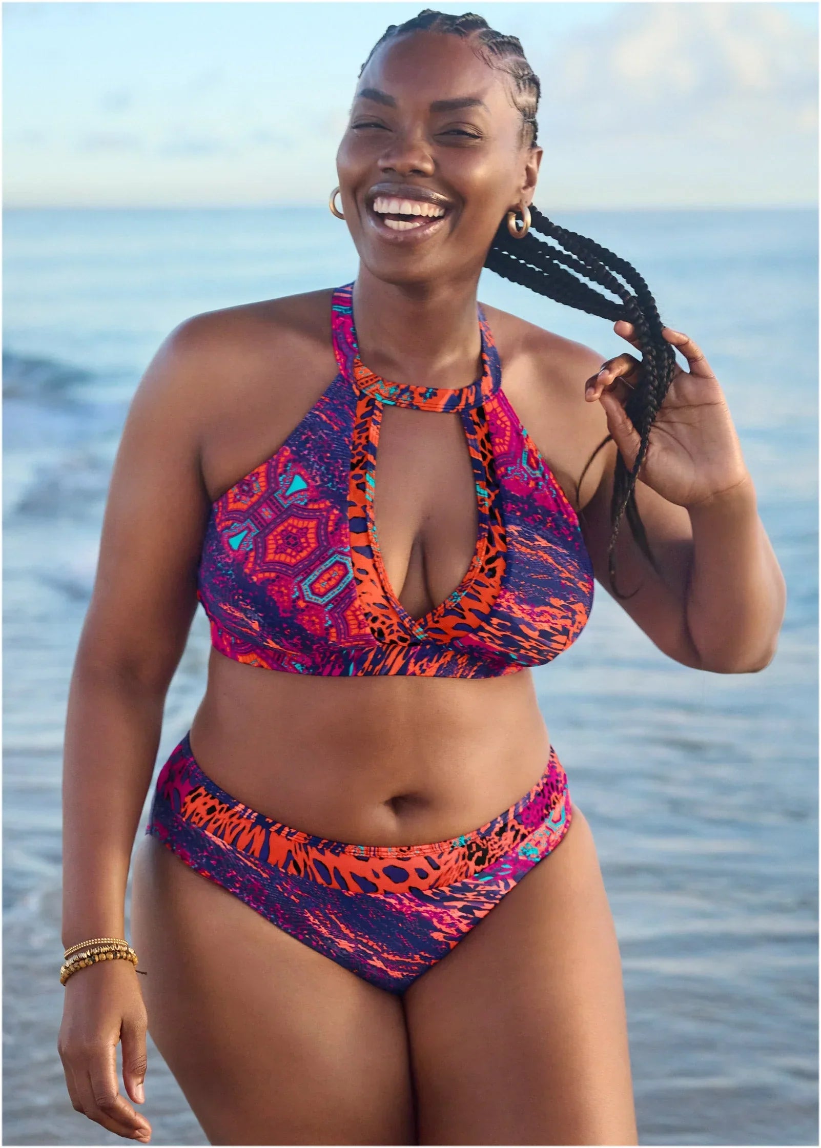 High Neck Keyhole Swim Top Seaside Voyager
