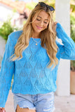 Talissia Blue Open Knit Crewneck Sweater