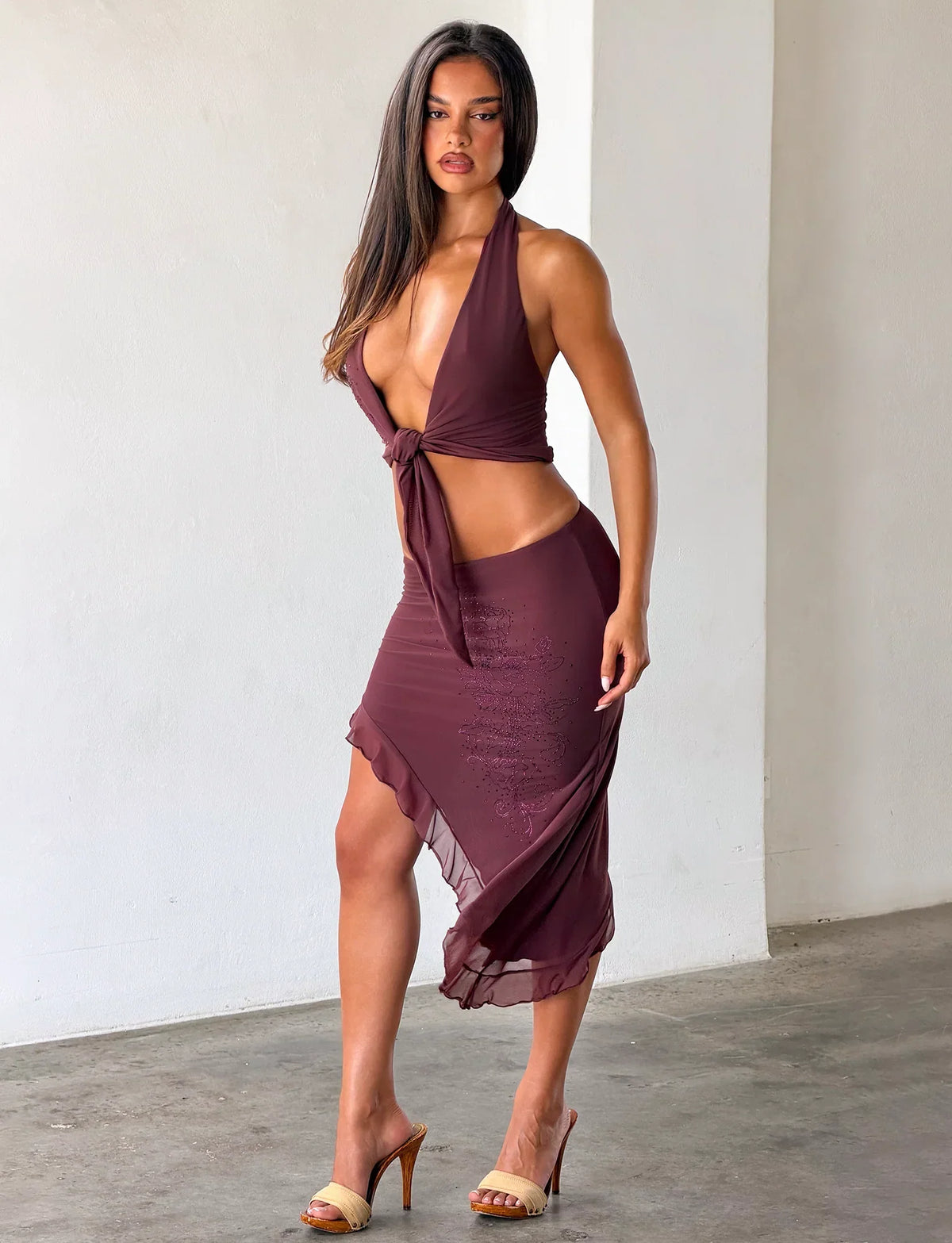 GEORGIE DIAMANTE HI LO SKIRT CHOCOLATE