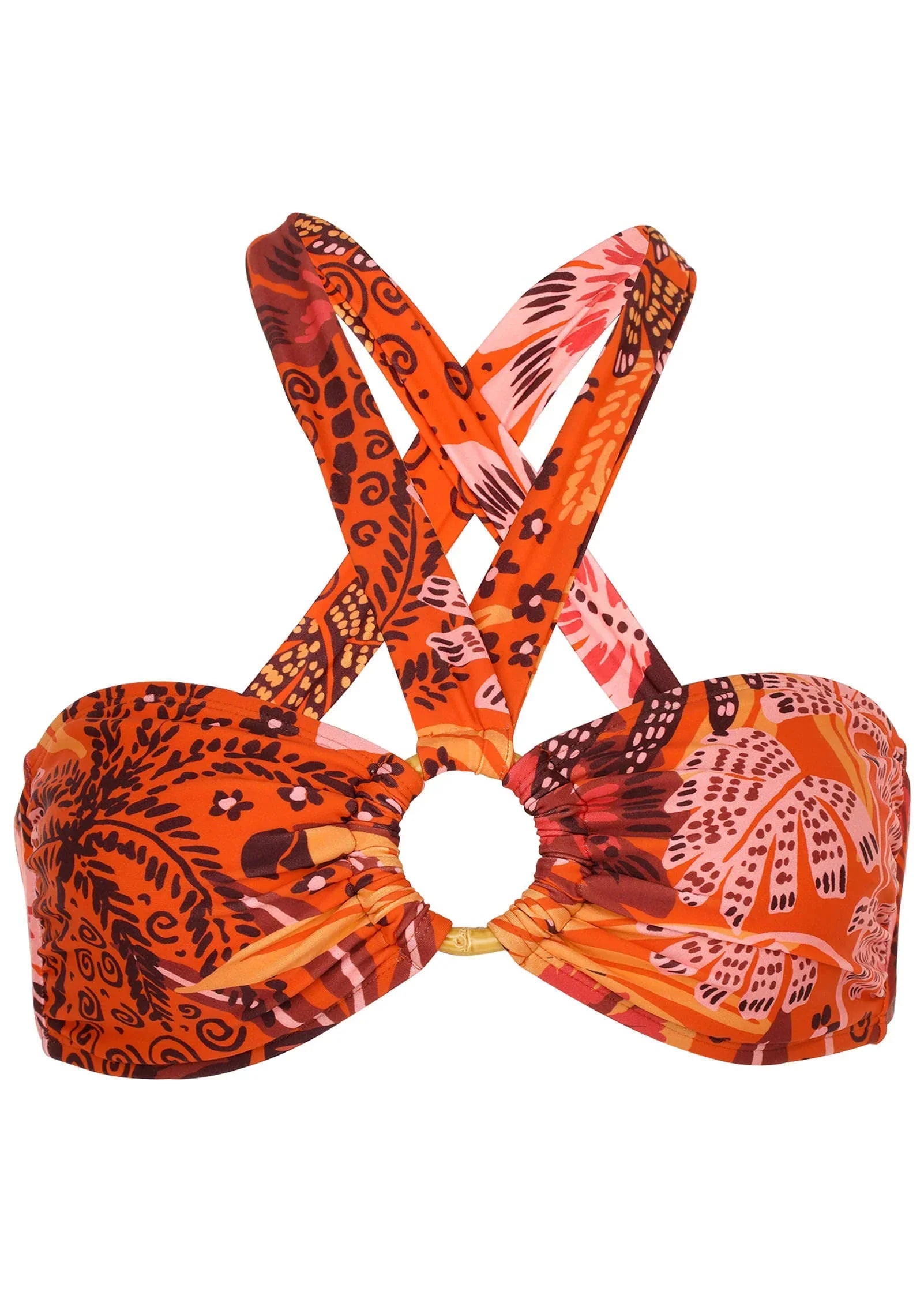 Bamboo Ring Bikini Top Parrot Palm