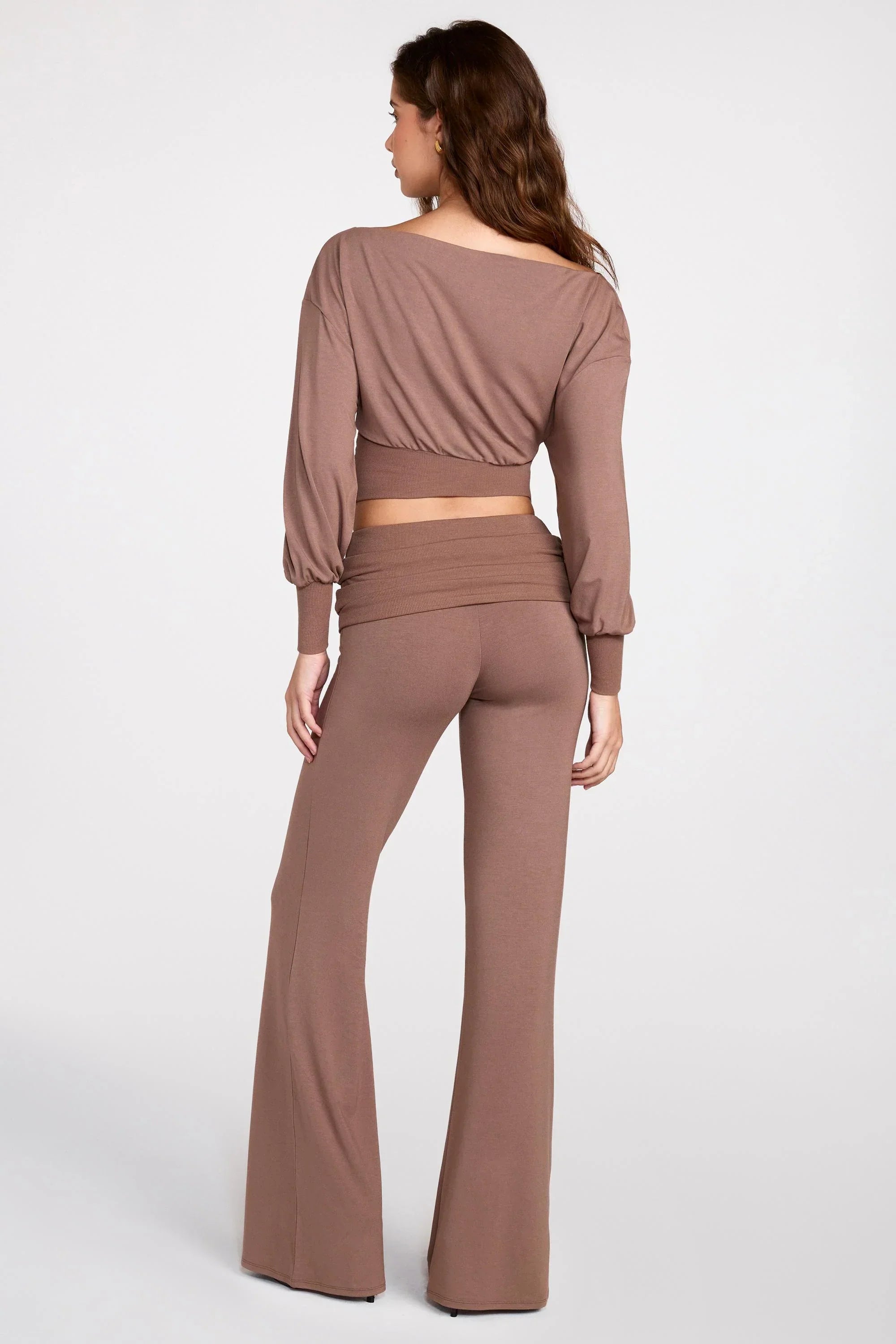 Modal Low Rise Straight Leg Trousers in Mocha