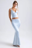 Mid Rise Fishtail Maxi Skirt in Light Blue