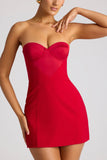 Strapless A Line Mini Dress in Fire Red