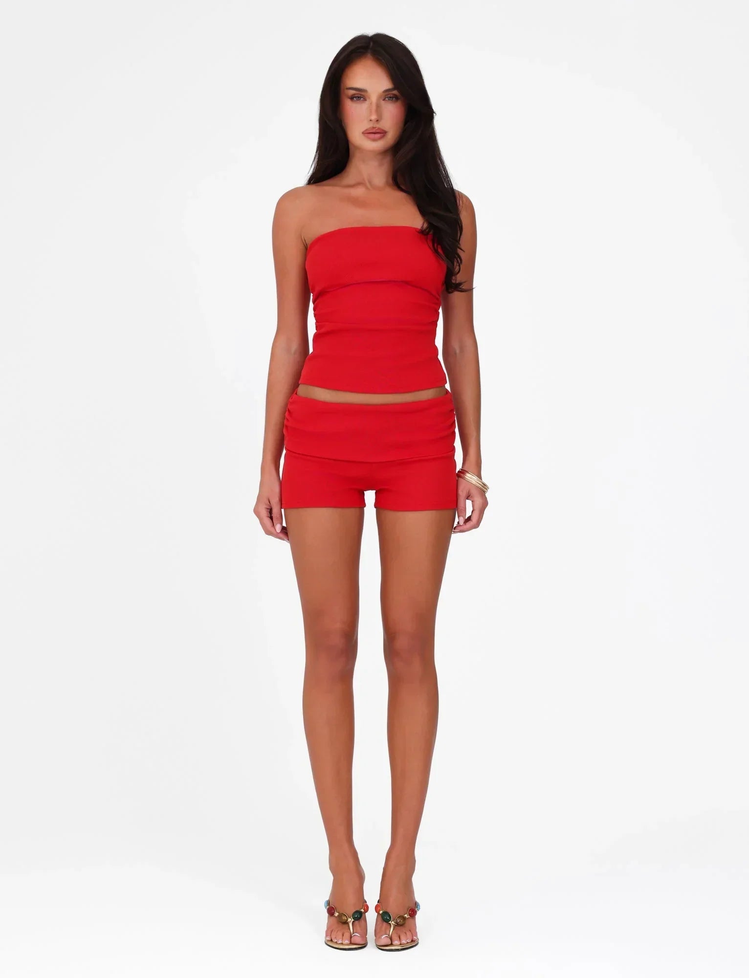 HARRIETT RIB TUBE TOP RED