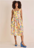 Floral Poplin Midi Dress Custard Roses
